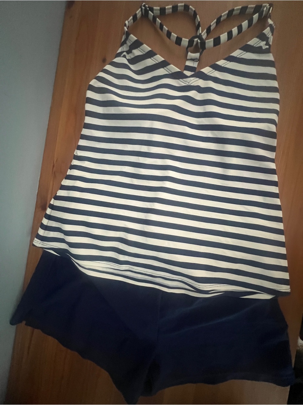 Kona Sol Navy and White Striped Tankini Set - small top and xsmall bottom